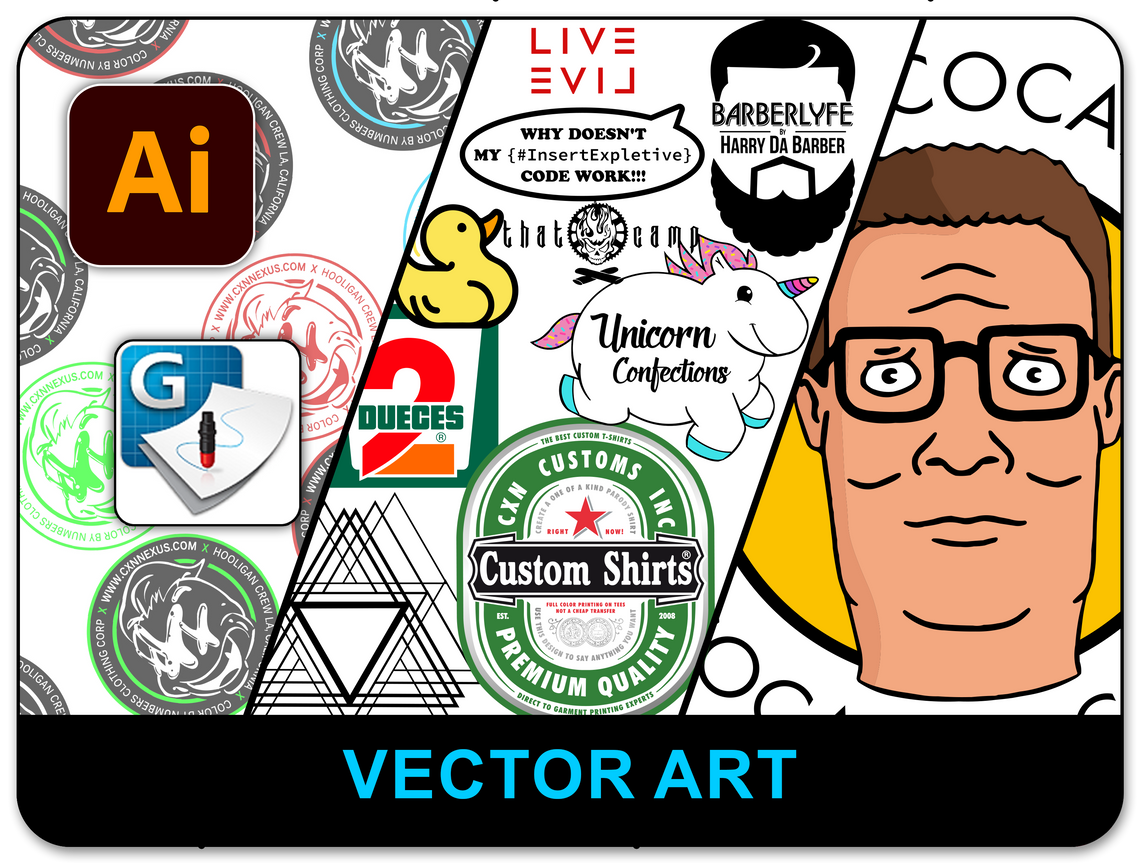 Vector files created for the purpose of logo design, digitization, or cut product such as vinyl decals.